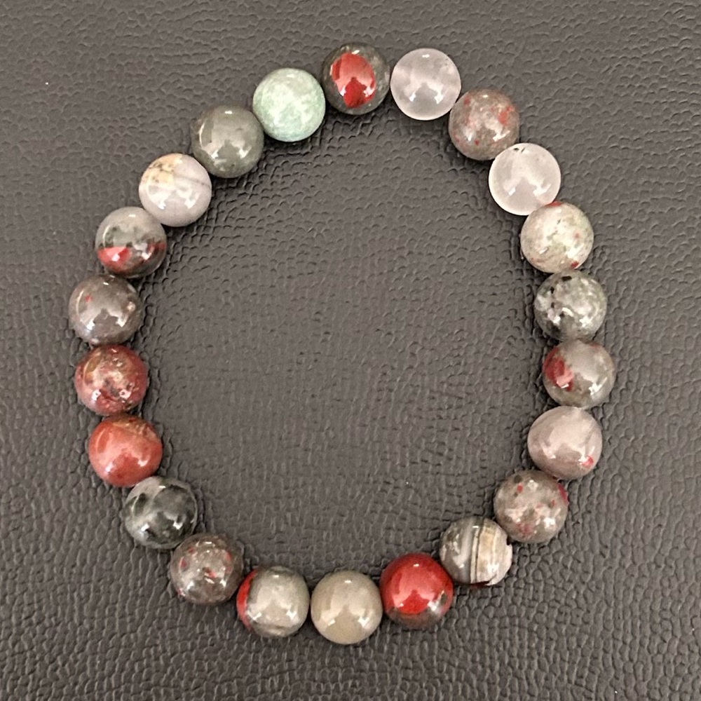 Natural Crystal African Blood Stone 8mm Gemstone Stretch Bracelet 7”